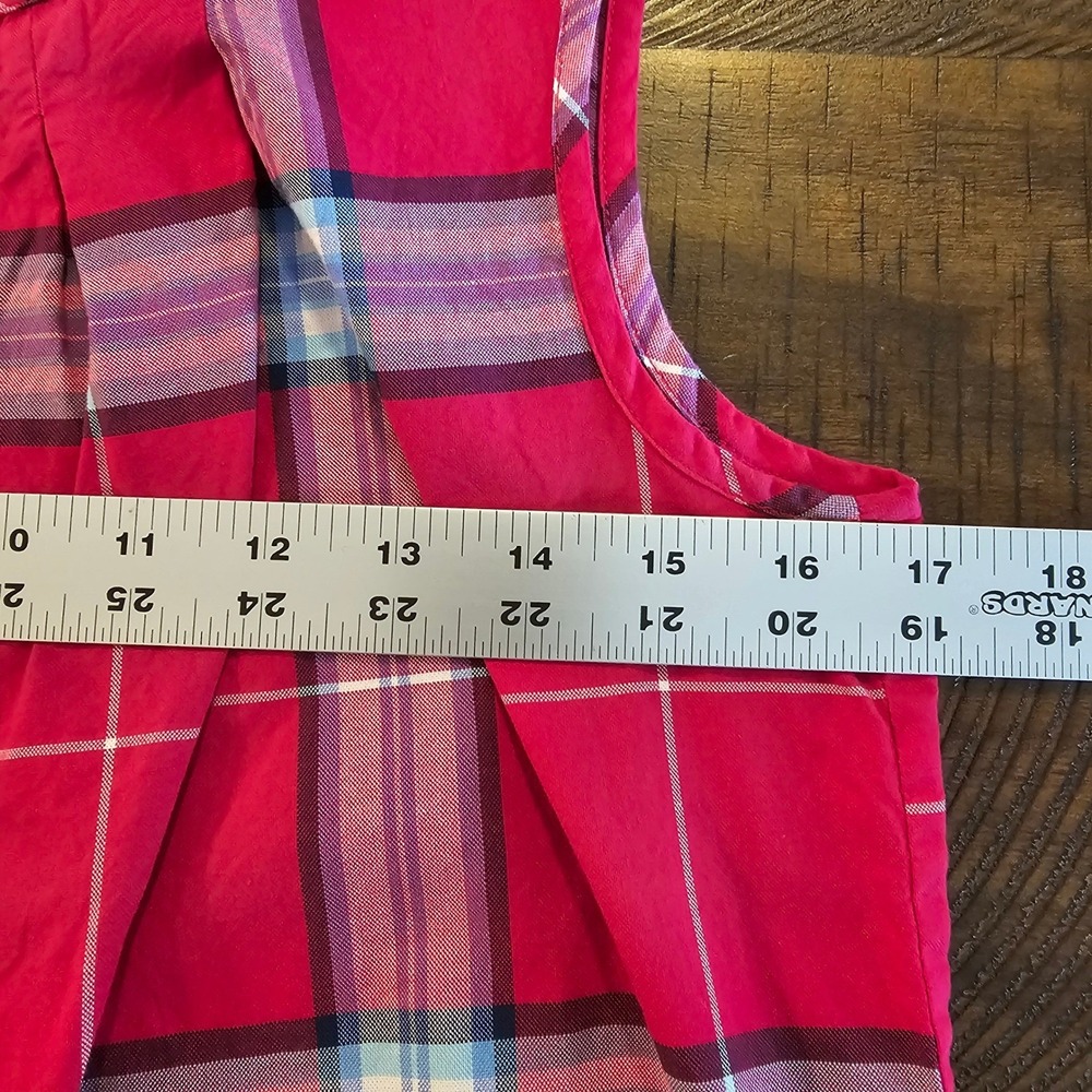 Talbots Petites Dark Pink Plaid Sleeveless Pleated Blouse Top Size P - Picture 4 of 7